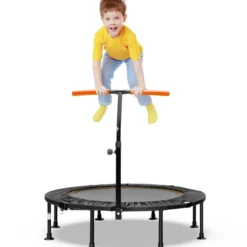 φ117cm Klappbares Mini Trampolin mit Höhenverstellbarem Griff Kindertrampolin