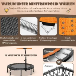 φ117cm Klappbares Mini Trampolin mit Höhenverstellbarem Griff Kindertrampolin