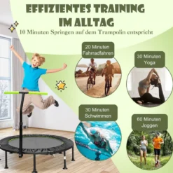 φ117cm Klappbares Mini Trampolin mit Höhenverstellbarem Griff Kindertrampolin
