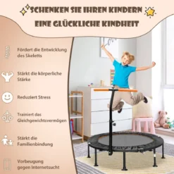 φ117cm Klappbares Mini Trampolin mit Höhenverstellbarem Griff Kindertrampolin