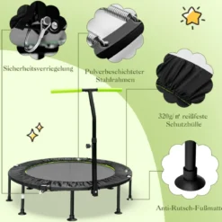 φ117cm Klappbares Mini Trampolin mit Höhenverstellbarem Griff Kindertrampolin