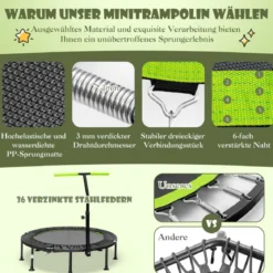 φ117cm Klappbares Mini Trampolin mit Höhenverstellbarem Griff Kindertrampolin