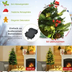 90 cm Kleiner Weihnachtsbaum mini Tischbaum mit Tannenzapfen und roten Beeren Grün