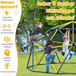 Ø 305cm Kletterkuppel mit Schaukel Klettergerüst zum Schaukeln & Klttern Blau & Gelb & Grün