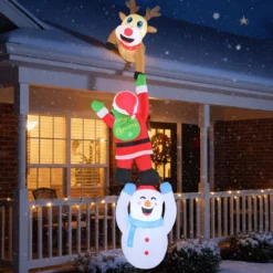 308 cm Klettternder Weihnachtsmann & Rentier & Schneemann Hängende Aufblasbare Weihnachtsdeko