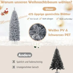 180 cm Künstlicher Bleistift Weihnachtsbaum mit 250 Kaltweißen LEDs Schlank Weiß + Schwarz