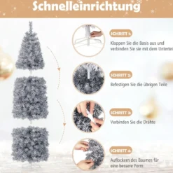 180 cm Künstlicher Bleistift Weihnachtsbaum mit 250 Kaltweißen LEDs Schlank Weiß + Schwarz