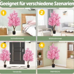 120 cm Künstlicher Kirschblütenbaum Faux blühender Blumenbaum mit Rosa Blüten mehrzweig PE-Stamm