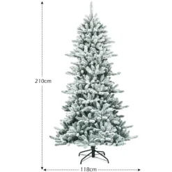 210 cm Künstlicher Schneebedeckter Bleistift Weihnachtsbaum mit Kiefernzapfen Grün + Weiß