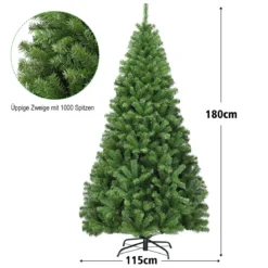 180cm Künstlicher Weihnachtsbaum Tannenbaum Christbaum mit 1.000 PVC-Tannennadeln Grün