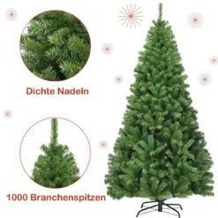 180cm Künstlicher Weihnachtsbaum Tannenbaum Christbaum mit 1.000 PVC-Tannennadeln Grün