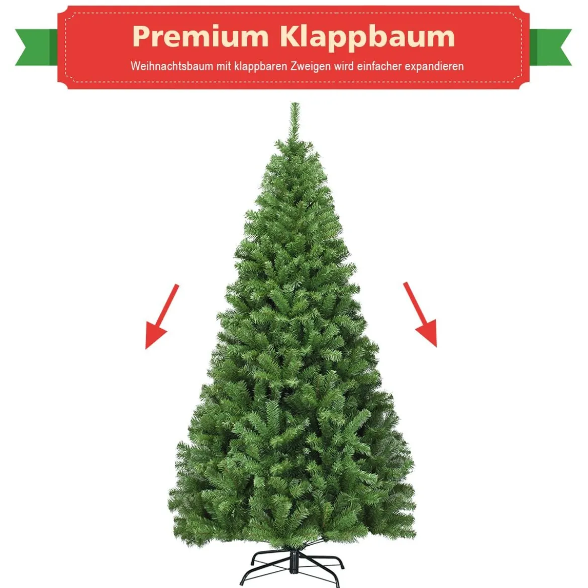 180cm Künstlicher Weihnachtsbaum Tannenbaum Christbaum mit 1.000 PVC-Tannennadeln Grün