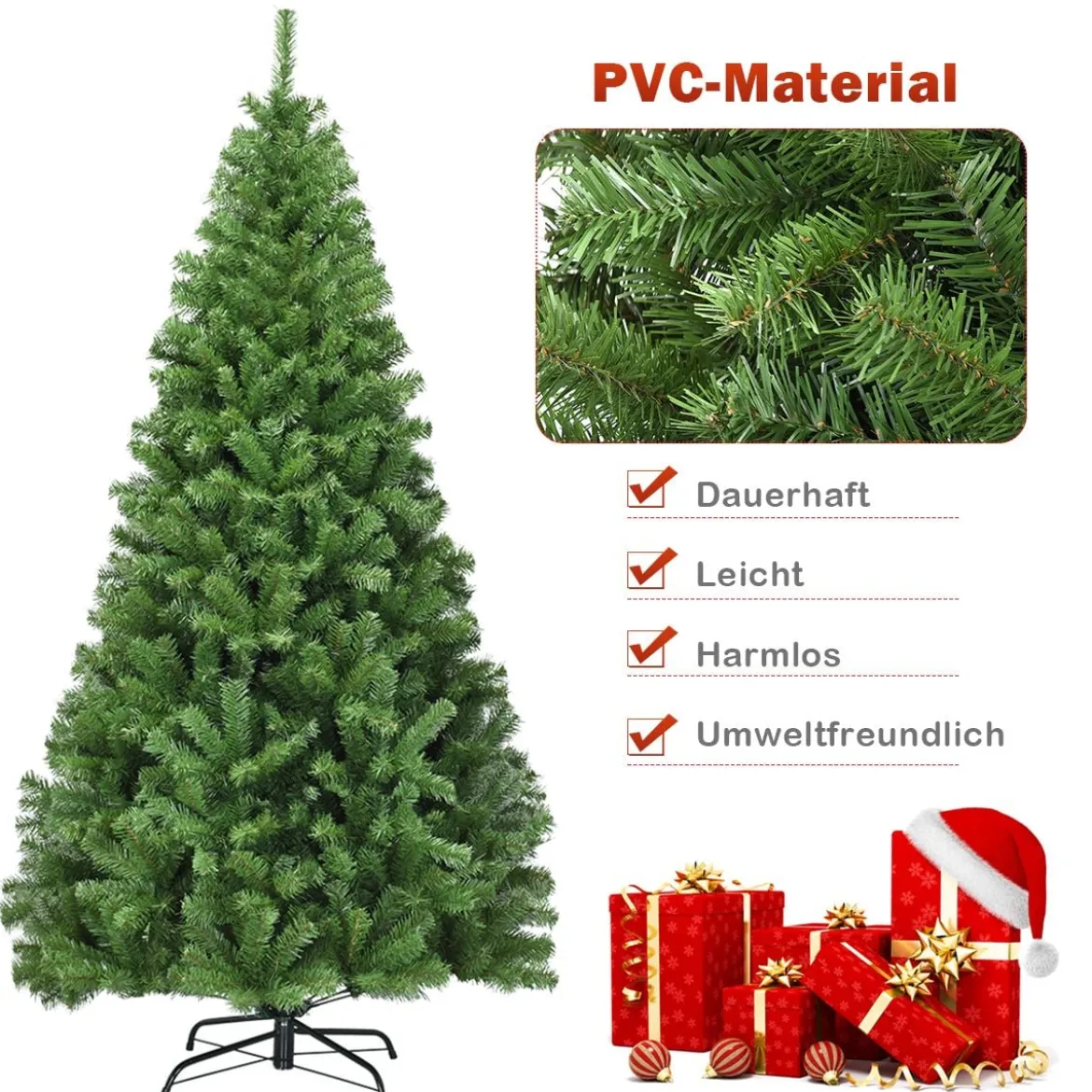 180cm Künstlicher Weihnachtsbaum Tannenbaum Christbaum mit 1.000 PVC-Tannennadeln Grün