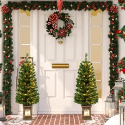 120 cm Künstlicher Weihnachtsbaum im Topf mit Beleuchtung & Timer Tannenbaum Topfbaum