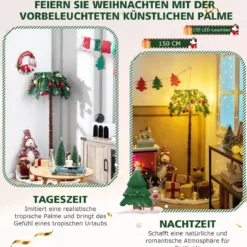 150 cm Künstlicher Weihnachtsbaum Beleuchtete Weihnachtspalme mit Warmweißen Lichtern