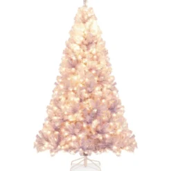 225 cm Künstlicher Weihnachtsbaum mit Beleuchtung Tannenbaum mit warmweißen LED-Lichtern Violett
