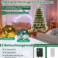 180 cm Künstlicher Weihnachtsbaum mit Beleuchtung & Metallständer Schneebedeckt