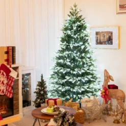 180 cm Künstlicher Weihnachtsbaum mit Beleuchtung & Metallständer Schneebedeckt