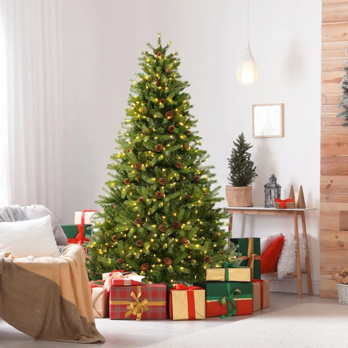 180 cm Künstlicher Weihnachtsbaum mit Beleuchtung & 3 Lichtmodi & Timer Tannenbaum