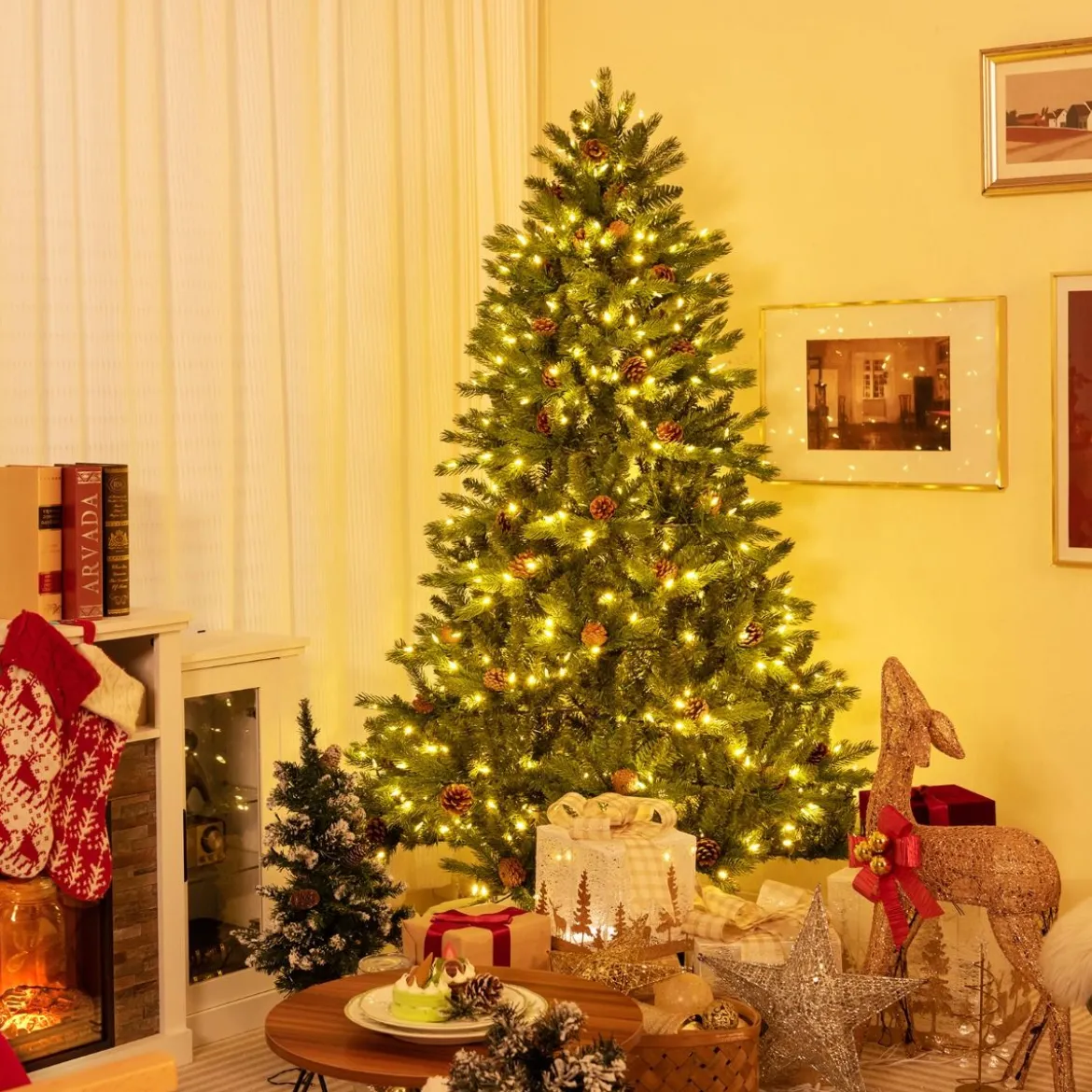 180 cm Künstlicher Weihnachtsbaum mit Beleuchtung & 3 Lichtmodi & Timer Tannenbaum