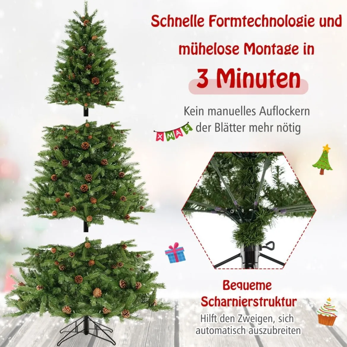 180 cm Künstlicher Weihnachtsbaum mit Beleuchtung & 3 Lichtmodi & Timer Tannenbaum