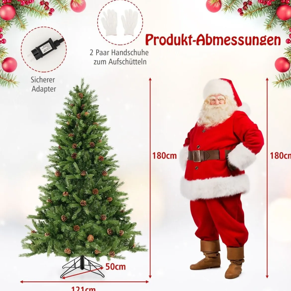 180 cm Künstlicher Weihnachtsbaum mit Beleuchtung & 3 Lichtmodi & Timer Tannenbaum