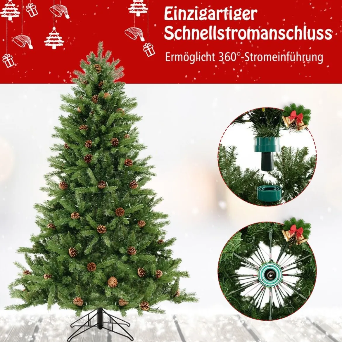 180 cm Künstlicher Weihnachtsbaum mit Beleuchtung & 3 Lichtmodi & Timer Tannenbaum