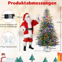 210 cm Künstlicher Weihnachtsbaum mit 250 Mehrfarbigen LED-Lichtern Christbaum Kunstbaum