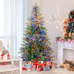 210 cm Künstlicher Weihnachtsbaum mit 250 Mehrfarbigen LED-Lichtern Christbaum Kunstbaum