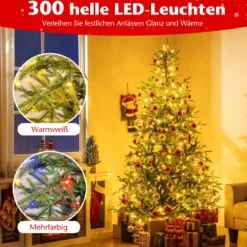 210 cm Künstlicher Weihnachtsbaum mit 250 Mehrfarbigen LED-Lichtern Christbaum Kunstbaum