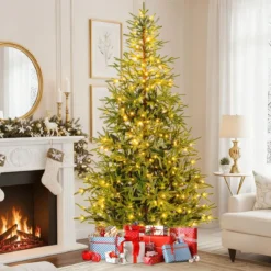 210 cm Künstlicher Weihnachtsbaum mit 250 Mehrfarbigen LED-Lichtern Christbaum Kunstbaum