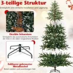 210 cm Künstlicher Weihnachtsbaum mit 250 Mehrfarbigen LED-Lichtern Christbaum Kunstbaum