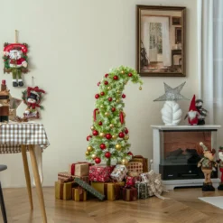 180 cm Künstlicher Weihnachtsbaum mit Beleuchtung und Schnee Tannenbaum mit biegbarer Spitze