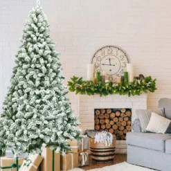 225 cm Künstlicher Weihnachtsbaum Schneebedeckter Klappkieferbaum mit Metallständer
