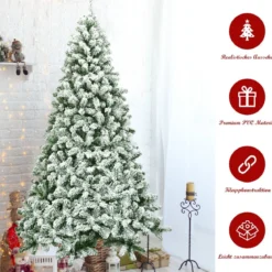 225 cm Künstlicher Weihnachtsbaum Schneebedeckter Klappkieferbaum mit Metallständer