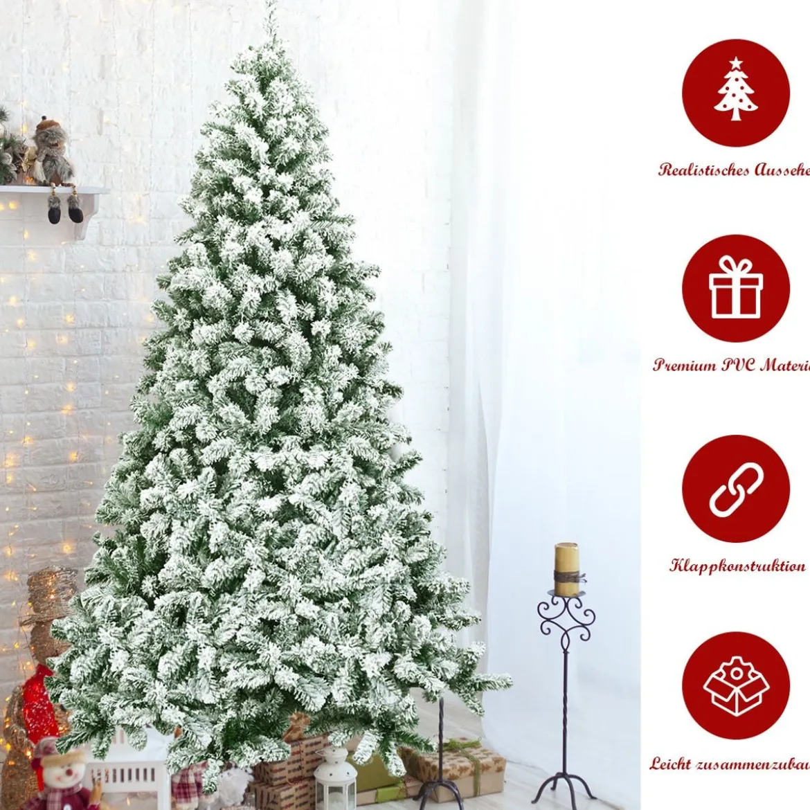 225 cm Künstlicher Weihnachtsbaum Schneebedeckter Klappkieferbaum mit Metallständer