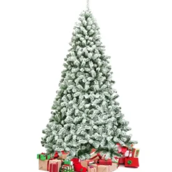 225 cm Künstlicher Weihnachtsbaum Schneebedeckter Klappkieferbaum mit Metallständer