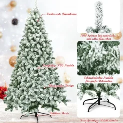 225 cm Künstlicher Weihnachtsbaum Schneebedeckter Klappkieferbaum mit Metallständer