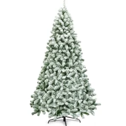 225 cm Künstlicher Weihnachtsbaum Schneebedeckter Klappkieferbaum mit Metallständer