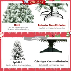 225 cm Künstlicher Weihnachtsbaum Schneebedeckter Klappkieferbaum mit Metallständer