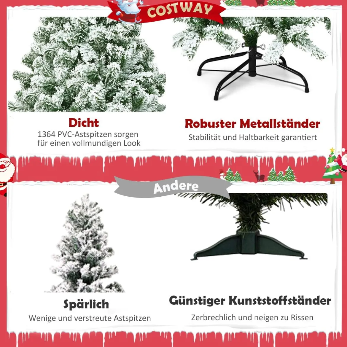 225 cm Künstlicher Weihnachtsbaum Schneebedeckter Klappkieferbaum mit Metallständer