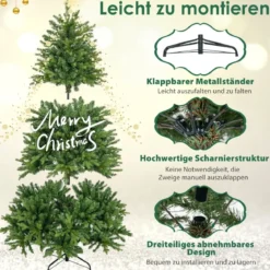 180 cm Künstlicher Weihnachtsbaum mit LEDs in Mehrfarbig & Warmweiß & 11 Lichtmodi