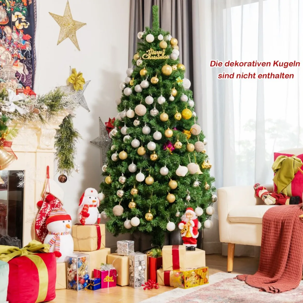 180 cm Künstlicher Weihnachtsbaum mit Glasfaseroptik Festtagsbaum mit Metallständer Grün