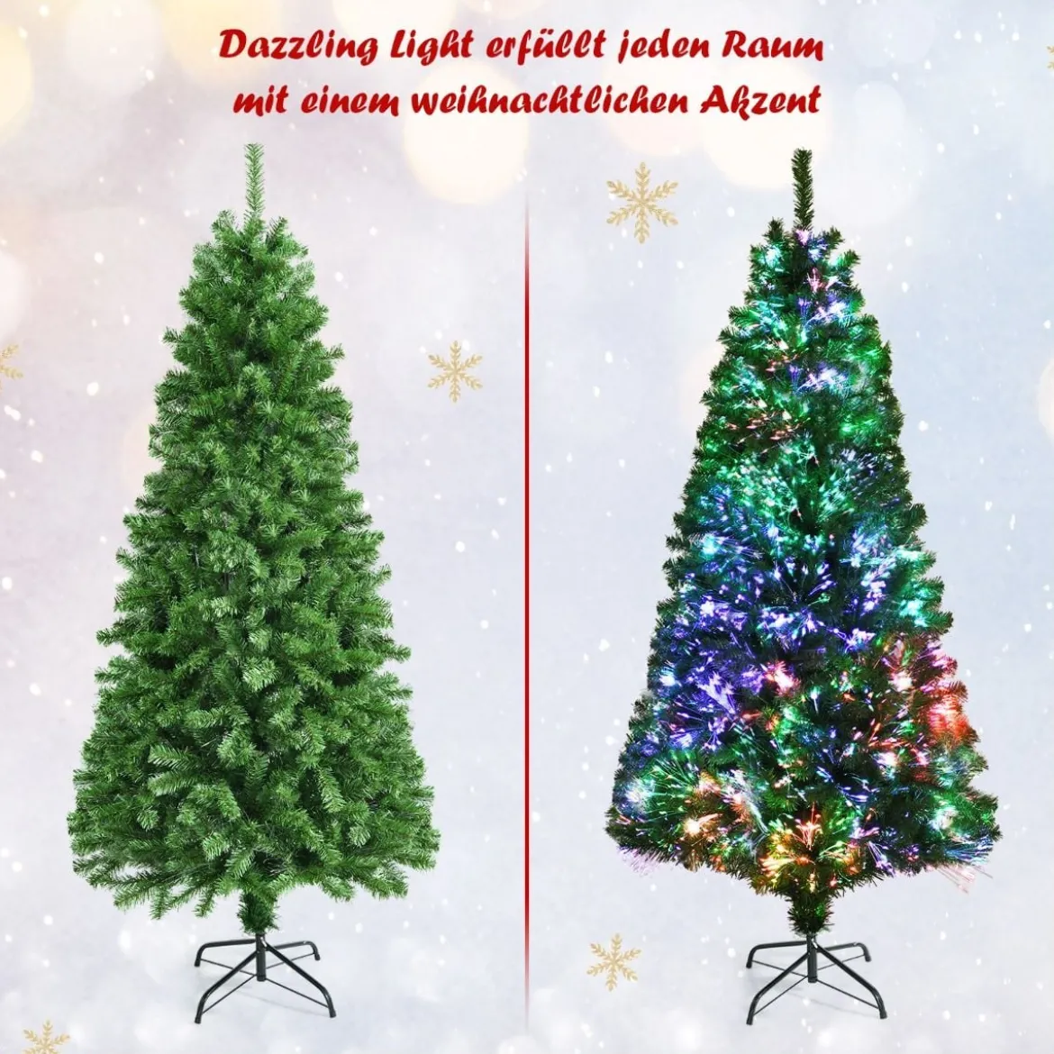 180 cm Künstlicher Weihnachtsbaum mit Glasfaseroptik Festtagsbaum mit Metallständer Grün