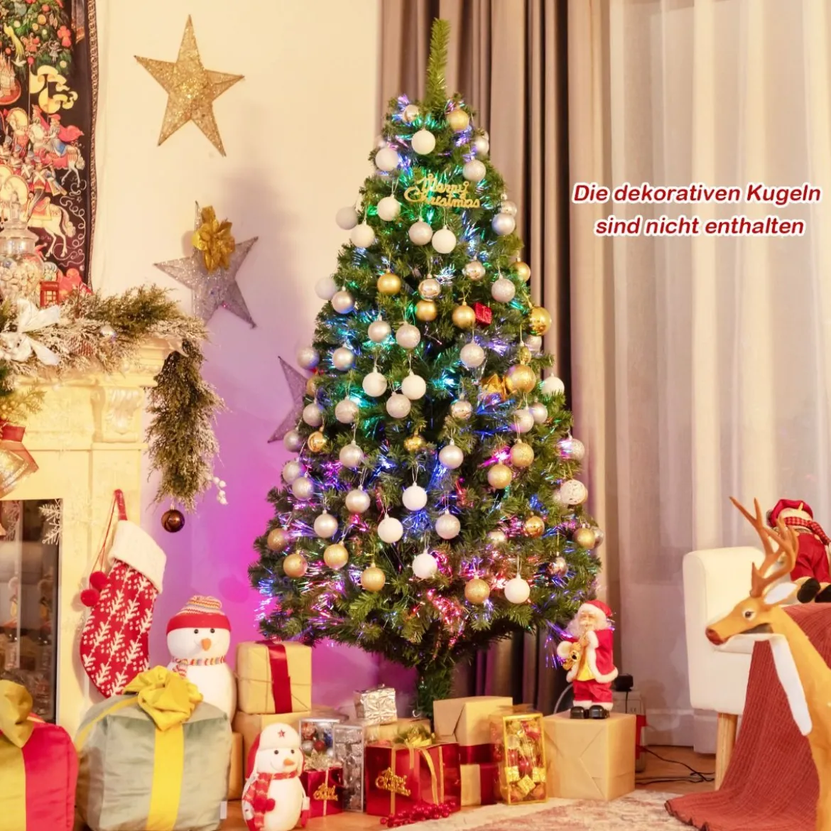 180 cm Künstlicher Weihnachtsbaum mit Glasfaseroptik Festtagsbaum mit Metallständer Grün