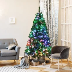 180 cm Künstlicher Weihnachtsbaum mit Glasfaseroptik Festtagsbaum mit Metallständer Grün
