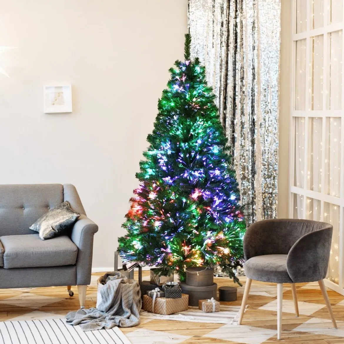 180 cm Künstlicher Weihnachtsbaum mit Glasfaseroptik Festtagsbaum mit Metallständer Grün