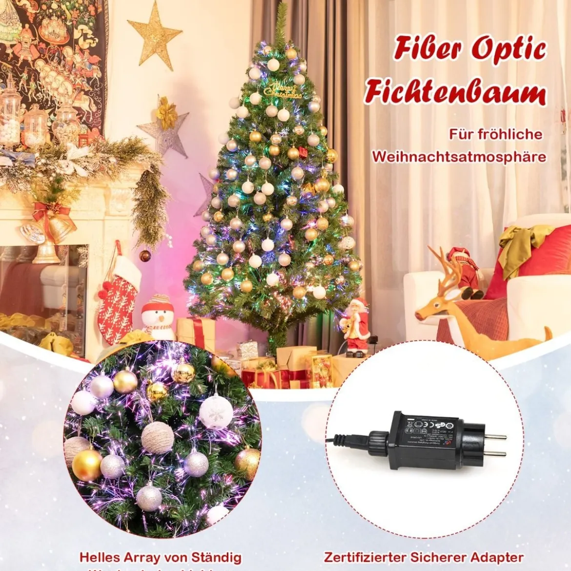 180 cm Künstlicher Weihnachtsbaum mit Glasfaseroptik Festtagsbaum mit Metallständer Grün
