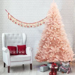 210 cm Künstlicher Weihnachtsbaum Premium-PVC-Nadeln mit stabilem Metallständer Rosa