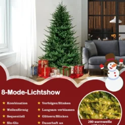 180 cm Künstlicher Weihnachtsbaum mit 8 Lichtmodi & 280 warmweißen LED-Lichtern